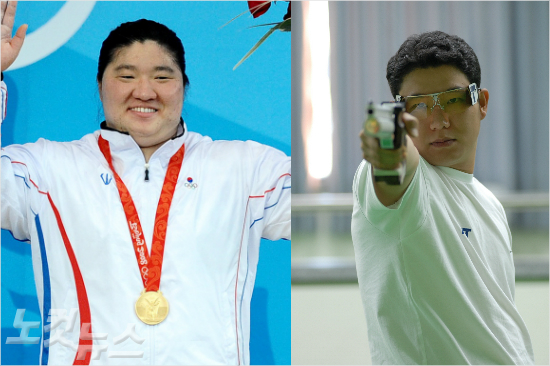 '문대성 후계자는?' 문대성의 뒤를 이을 IOC 선수위원 후보로 꼽히는 역도 스타 장미란(왼쪽)과 사격 스타 진종오.(자료사진)