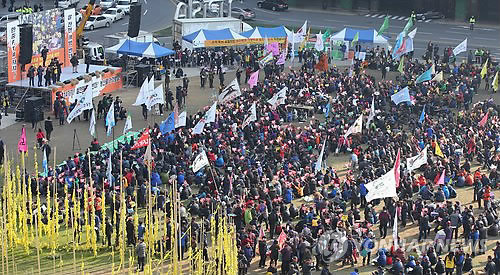 지난 2014년 4월 20일 서울광장에서 열린 전국농민대회 모습  <<연합뉴스 자료사진>>
