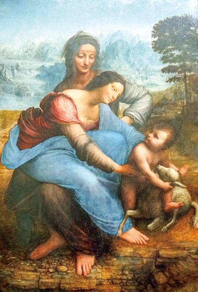 ‘성안나와 성모자’, 목판에 유채, 1508~1512년, 루브르미술관, 레오나르도 다빈치. 다빈치는 미운 아버지를 제거하기 위해 처녀 생식을 하는 모성신 ‘무트’를 그림에 적극 표현했다.