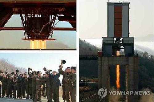 북한, 신형 ICBM 엔진 지상분출시험 성공 주장 (서울=연합뉴스) 북한이 신형 대륙간탄도미사일 (ICBM) 엔진의 지상분출시험에 성공했다고 노동신문이 9일 보도했다. 사진은 고정된 발사대에서 화염을 내뿜고 있는 로켓엔진 모습. 2016.4.9 << 국내에서만 사용가능. 재배포 금지. For Use Only in the Republic of Korea. No Redistribution >> nkphoto@yna.co.kr