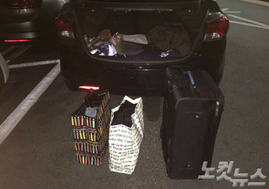 몽골인 소매치기 일당의 차량에서 발견된 특수 코팅가방과 의류, 여행용 가방(사진=서울 마포경찰서 제공)