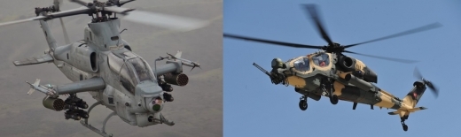최종 후보까지 올랐던 경쟁기종 AH-1Z(왼쪽)와 T-129(오른쪽)