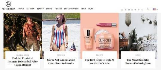2005년 론칭한 리파이너리29(Refinery29)의 웹사이트 첫 화면