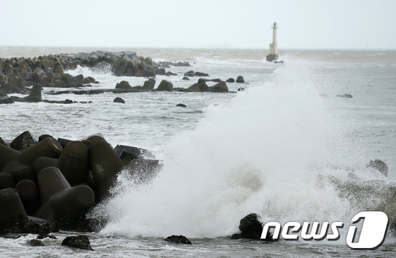 제10호 태풍 '라이언록'의 영향으로 30일 일본 미야기현 이시노마키시의 해안가에 높은 파도가 일고 있다. /사진=뉴스1