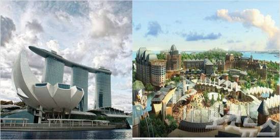 싱가포르 마리나 베이 샌즈와 리조트 월드 센토사 (왼쪽부터)