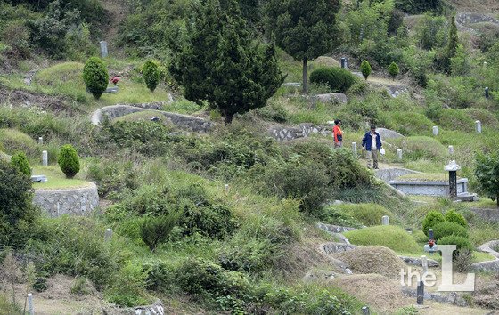 지난 추석 연휴 인천 부평구 인천가족공원에서 후손들이 조상의 묘를 찾아 성묘를 하는 성묘객들의 모습/사진=뉴스1