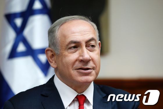 베냐민 네타냐후 이스라엘 총리가 22일(현지시간) 열린 내각 각료회의에 참석했다. © AFP=뉴스1