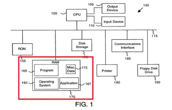데이터 태핑 특허권 개념도. 165번과 167번이 별도로 분리돼 있는 것이 애플 특허권의 핵심이다. (사진=미국 항소법원 판결문)
