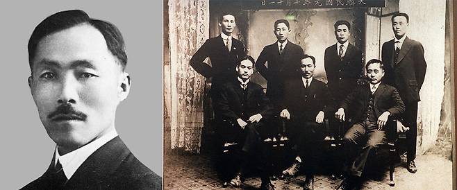 도산 안창호(왼쪽), 임시정부 국무원들과 함께 한 도산(1919.10) /조선 DB