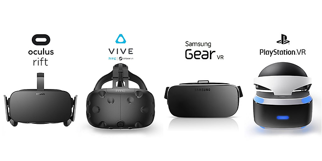 (왼쪽부터)'Oculus Rift', 'HTC Vive', 'Galaxy Gear VR', 'PlayStation VR'