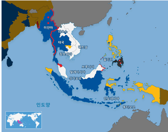한국인이 많이 찾는 동남아시아 지역에서도 나라마다 치안 수준이 천차만별이다. 검은색으로 표시된 필리핀 민다나오 지역은 여행 금지 구역이다. [외교부 홈페이지 캡처]