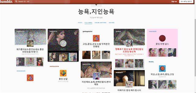 해외 SNS인 텀블러에서 '지인 능욕' 키워드로 찾을 수 있는 합성음란물 계정들. 텀블러 캡쳐