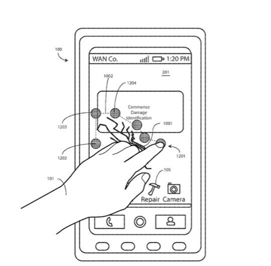모토로라의 스마트폰 액정 복구 시스템 특허 시안 (사진=모토로라)