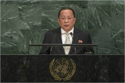 북한의 리용호 외무상. 사진=UN 제공