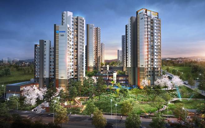 한진중공업이 서울 은평구 응암동 455-25번지 '응암11구역'을 재개발한 '백련산 해모로'(사진 투시도)를 분양한다. /사진제공=한진중공업