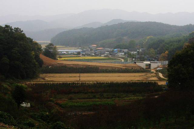 ▲ 전북 남원 강석마을 주민들이 학살된 그럭재 아래 저수지(당시 논) 둑에서 바라본 강석마을 전경. ⓒ커버리지(정찬대)