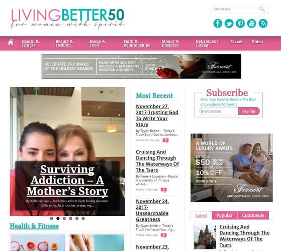50대 여성을 타깃으로 한 온라인 매거진 livingbetter50 사이트. [사진 livingbetter50.com]