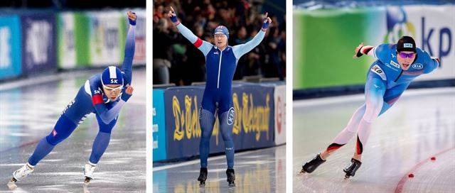 올림픽 스피드스케이팅계에 '파란색 유니폼이 빠르다'는 주장이 퍼졌다. 노르웨이 스타방에르에서 열린 2017~18 ISU 스피드스케이팅 월드컵에 푸른 유니폼을 입고 출전한 한국(왼쪽), 독일(가운데), 노르웨이(오른쪽) 선수.  뉴욕타임스 홈페이지 캡처