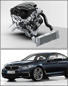 위는 BMW 트윈파워 터보 엔진의 모습. 아래는 4개의 터빈이 장착된 터보차저 방식의 BMW M550d. /모터매거진 제공