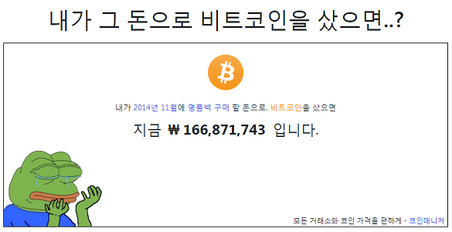 ‘내가 그 돈으로 비트코인을 샀으면..?’ 사이트 화면 캡처