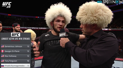 UFC 219 복귀전에서 승리한 하빕 누르마고메도프. SPOOTV NOW 캡처