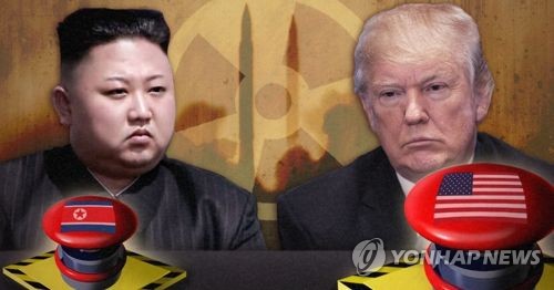 미국 트럼프와 북한 김정은 핵버튼 설전 (PG) [제작 최자윤, 조혜인] 일러스트, 사진합성, 사진 출처 EPA
