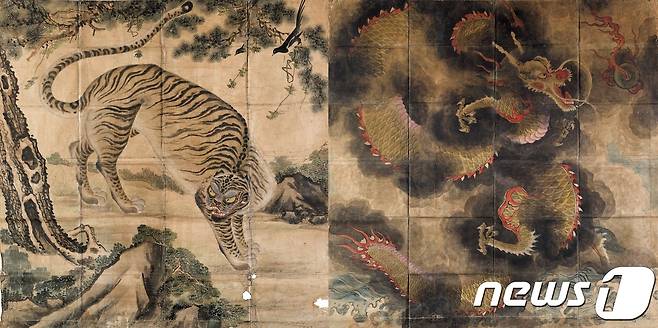 '용과 호랑이'(龍虎圖), 조선, 19세기, 종이에 먹과 옅은 색, 221.5×218.0cm(虎), 222.0×217.0cm(龍), 국립중앙박물관 소장. 이하 국립중앙박물관 제공 © News1