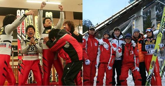 영화 '국가대표' 속 배우들이 연기한 장면(왼쪽)과 실제 주인공들. [사진 영화 '국가대표' 스틸컷]