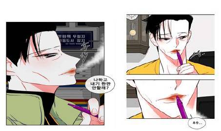 일반 궐련이 아니라 전자담배를 피우는 모습을 묘사하는 웹툰도 있다. [자료 노진원 교수]