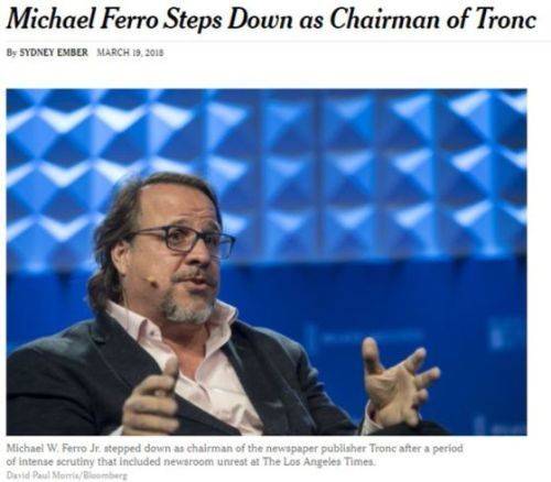 미국 언론재벌인 트롱크의 마이클 페로 회장이 LA타임즈를 매각한 뒤 회장직에서 물러났다. [사진 뉴욕타임스 온라인판 갈무리]