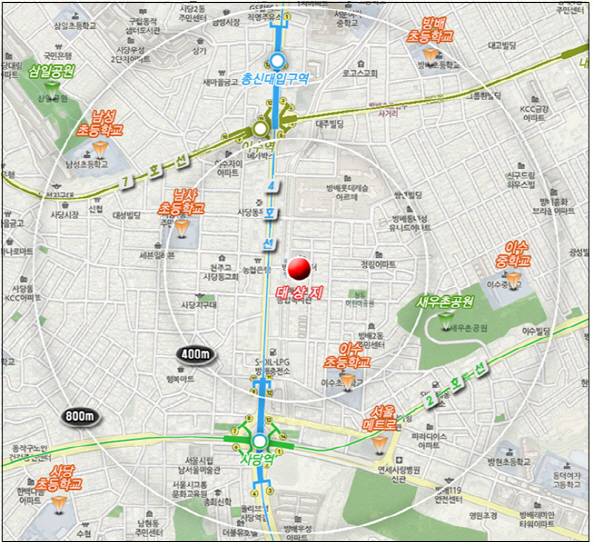 △서울 서초구 방배동 방배경찰서 사업 대상지 위치도.