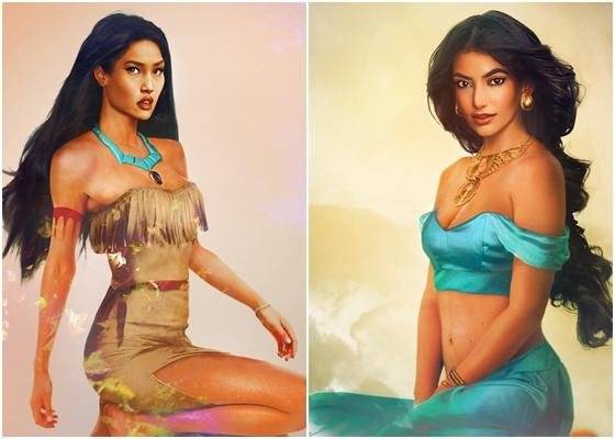 핀란드의 예술가 지르카 베데이넨은 포카혼타스(왼쪽), 쟈스민 등 디즈니가 탄생시킨 캐릭터에서 영감을 받아 일러스트 작업을 이어오고 있다./지르카 베데이넨 인스타그램