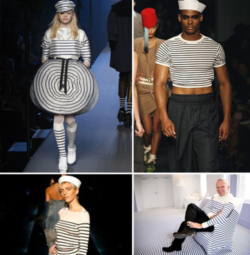 장 폴 고티에가 디자인한 다양한 마리니에르. 오른쪽 아래는 의자와 상의가 하나로 된 마리니에르를 주제로 한 디자인 작품이다. /출처=핀터레스트