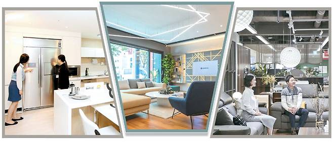 KCC `HomeCC인테리어 인천점`, LG하우시스 `지인스퀘어`, 한샘 디자인파크 용산아이파크몰점(왼쪽부터)