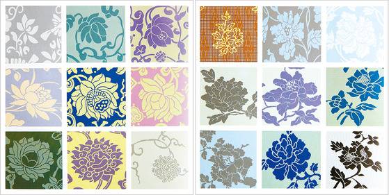 한복을 비롯한 전통공예품에 가장 많이 사용되는 연꽃무늬(왼쪽)와 모란무늬. 언뜻 보기엔 비슷해보이지만 꽃잎 모양에 큰 차이가 있다.