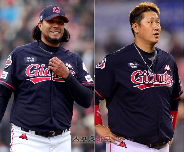 (왼쪽부터)롯데 듀브론트와 이대호. 스포츠코리아 제공