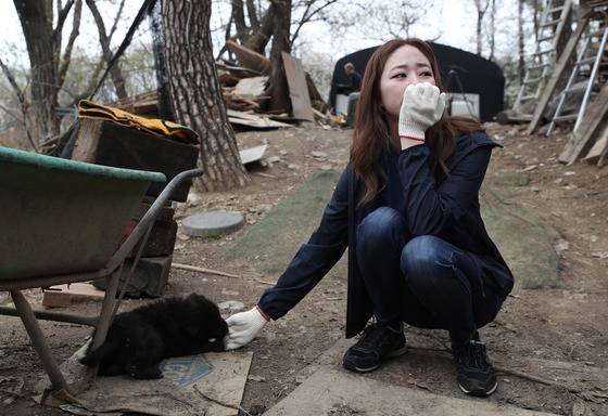 김효진은 구조 활동중 눈물을 보여 보는 이들을 안타깝게 했다. [뉴스1]