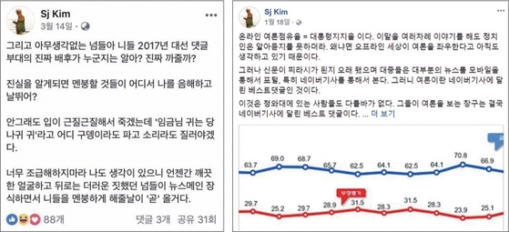 드루킹 김씨가 자신의 SNS에 올린 글.