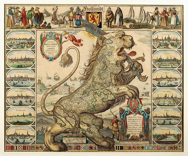 네덜란드의 17개 주 지도. 산처럼 제공