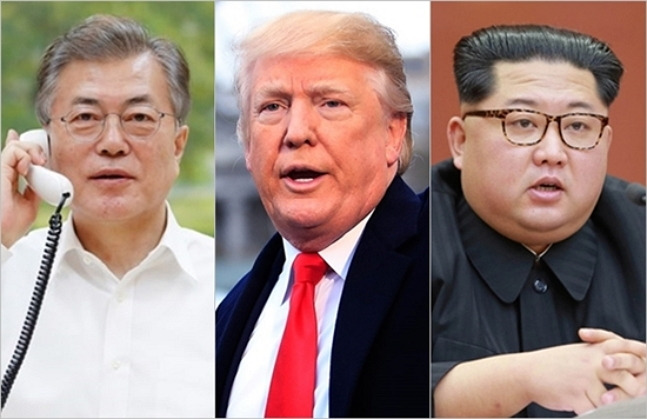 왼쪽부터 문재인 대통령, 도널드 트럼프 미국 대통령, 김정은 북한 국무위원장 ⓒ청와대·도널드 트럼프 트위터·조선중앙통신