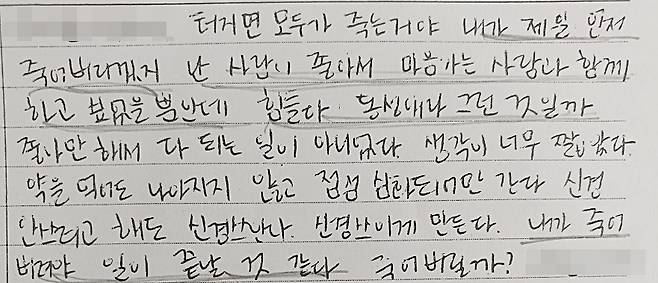 A학생이 지난 1월 쓴 글.  '난 사람이 좋아서 마음가는 사람과 함께 하고 싶었을 뿐인데 힘들다"고  토로하고 있다.  ⓒ심규상