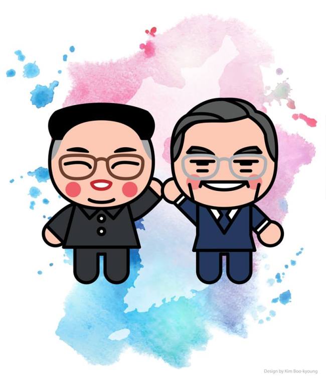 Character designer Kim Boo-kyoung’s drawing of Moon Jae-in and Kim Jong-un. (Vooz)