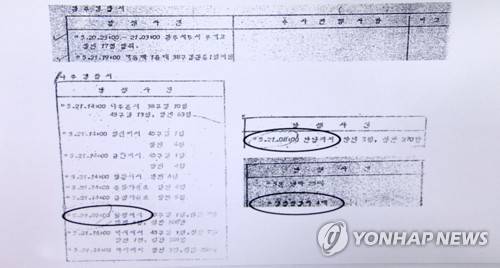 조작된 '전남도경 상황일지' 속 무기고 탈취 기록 (무안=연합뉴스) 전남지방경찰청은 11일 5·18 당시 계엄군의 집단 발포 이전에 시민들의 무기고 탈취가 있었다는 기록물이 조작된 것이라고 밝혔다. 사진은 조작된 것으로 판단되는 '전남도경 상황일지'로, 집단 발포(1980년 5월 21일 낮 12시 59분) 전인 20일 오전 8시 나주경찰서 반남지서에서 시민군이 총기를 탈취했다고 기록돼 있다. 그러나 조사 결과 반남지서에서는 총기 탈취가 없었고 집단 발포 후인 21일 오후 1시 30분 나주 남평지서에서 처음으로 발생했다. 2017.10.11 [전남지방경찰청 제공=연합뉴스]      areum@yna.co.kr