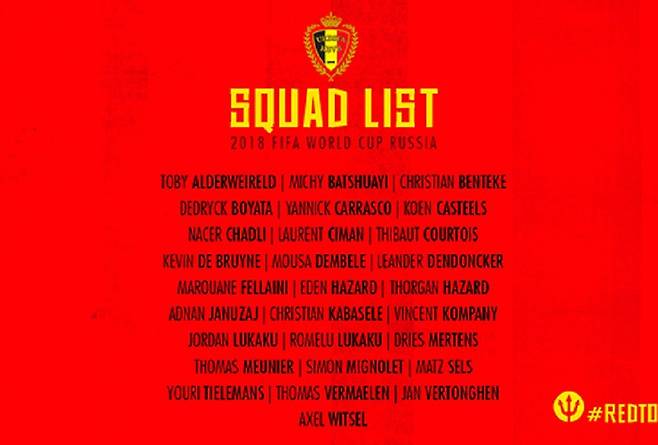▲ 벨기에 대표 팀 28인의 예비 명단 ⓒ벨기에축구협회