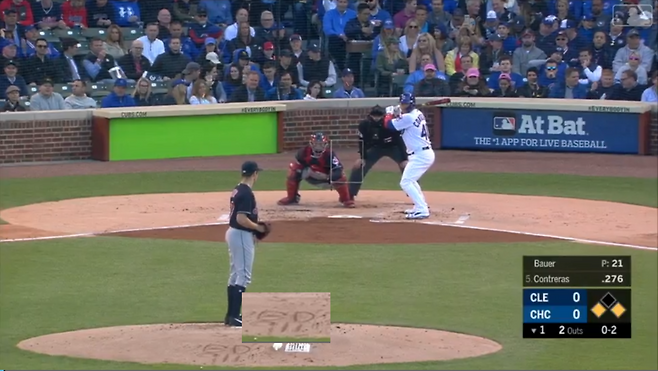 ▲ 23일 리글리필드 마운드에 선 트래버 바우어. BD 911이 쓰여져 있다. ⓒMLB.com 캡처