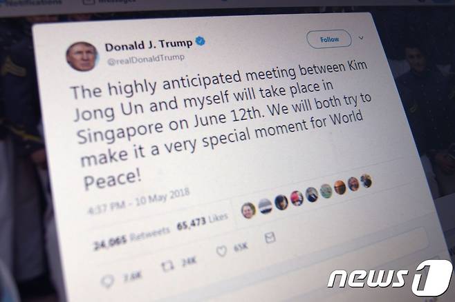 도널드 트럼프 미국 대통령의 트위터 게시물 <자료사진> © AFP=뉴스1