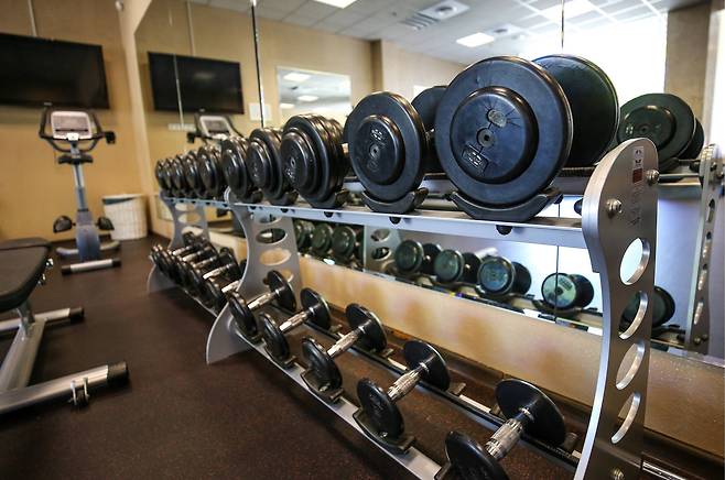 축구 대표팀 베이스캠프 숙소인 뉴 피터호프 호텔 운동시설. [연합뉴스]