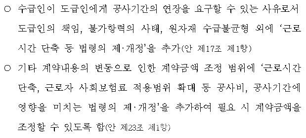 민간건설공사 표준도급계약서 개정안 주요 내용(자료: 국토교통부)