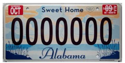 미국 앨러버마주 번호판.