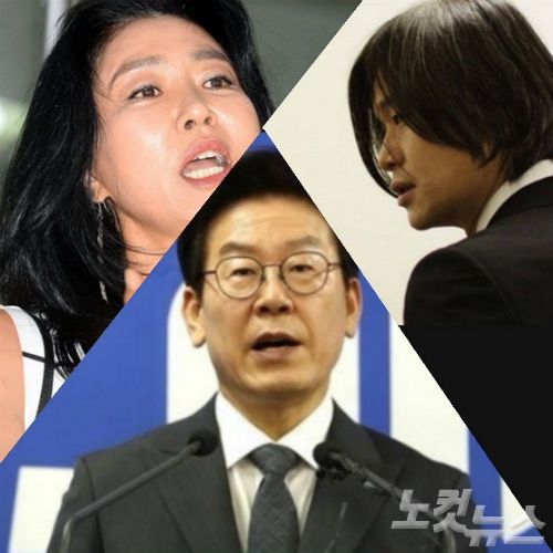 이재명 민주당 경기도지사 후보(사진 가운데)와 김부선씨(사진 왼쪽), 주진우 기자.(사진=자료사진)